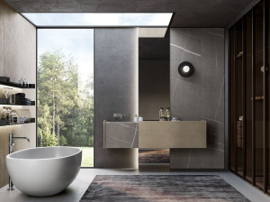 Шкаф для раковины из керамогранита с выдвижными ящиками и зеркалом