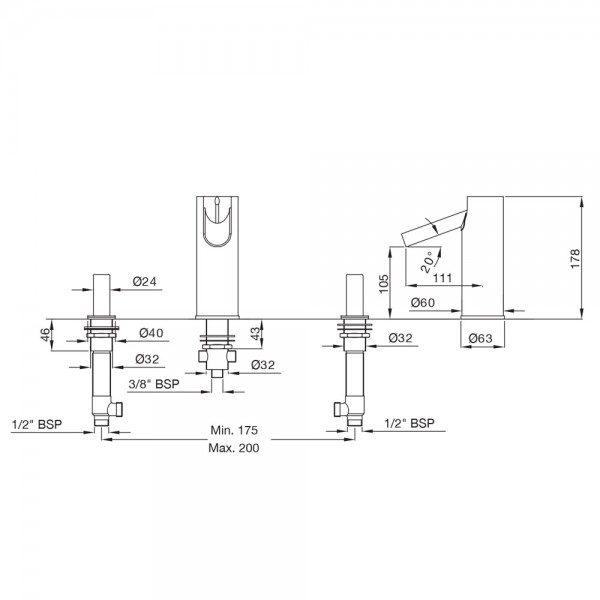 FLE-CHR-63189 Смеситель на 3 отверстия Artize Fleur Хром - Вид №1