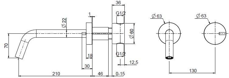 Quadrodesign Смеситель для умывальника из нержавеющей стали настенный Q sun-id-1394387 - Вид №2