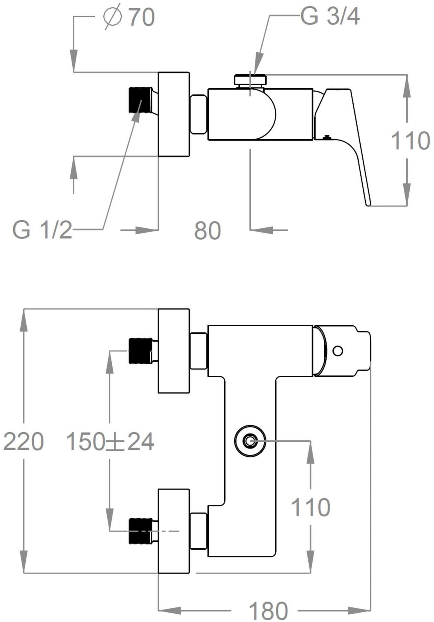 Fir Italia Внешний смеситель для душа из латуни на 2 отверстия New handy 52 5254060 - Вид №1