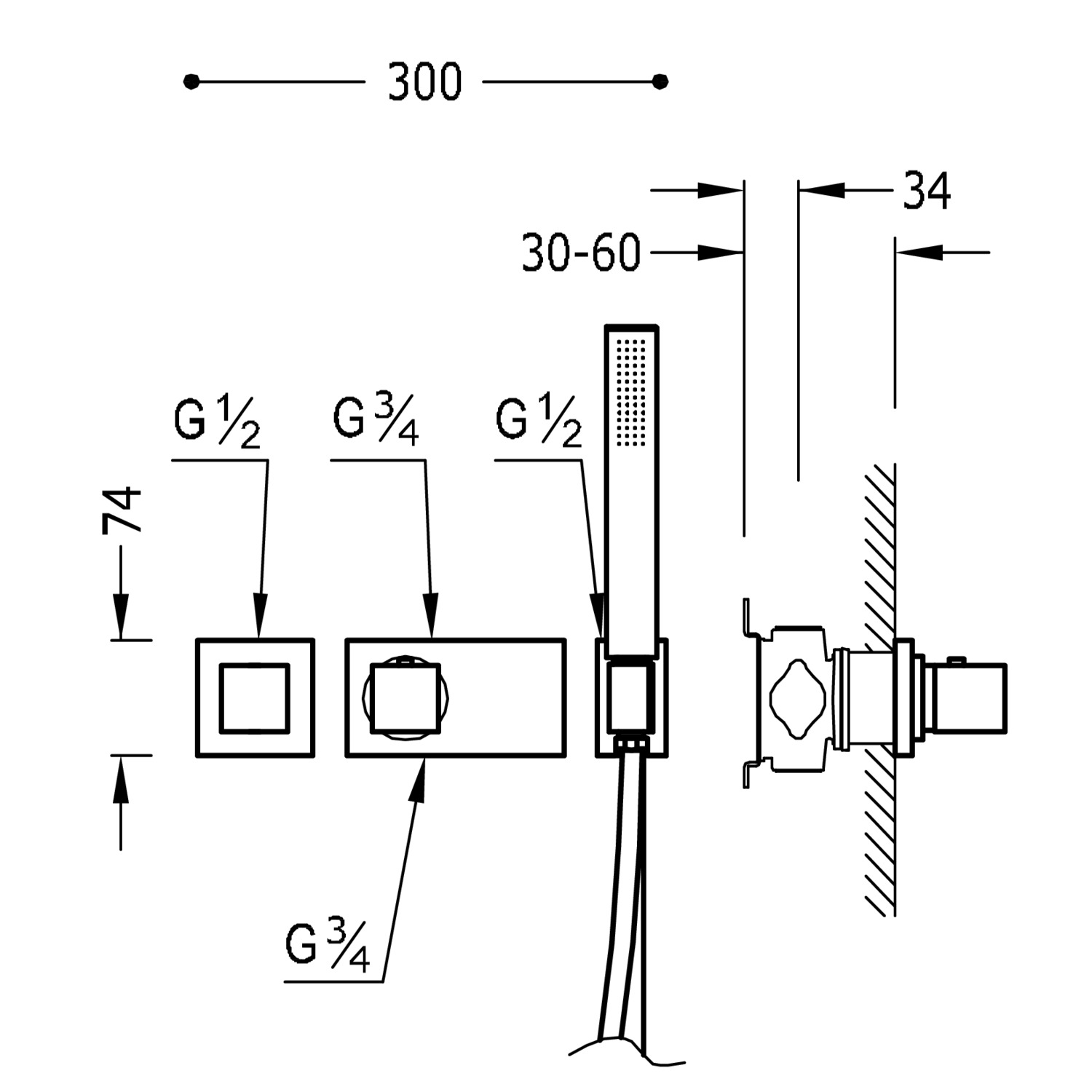 БЛОЧНАЯ СИСТЕМА блочная система 1-ходовой скрытый термостатический смеситель для душа в комплекте-20725191 TRES Thermostatic - Вид №1