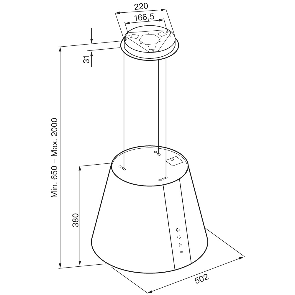 5356577 Вытяжка островная KRONA HOLLY ISOLA 500 S черный STDN-0048450 - Вид №16
