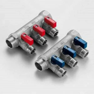 Коллектор НВ 3/4" с кранами с утолщенными стенками никелированный TIEMME 4 выхода 1/2"Н 36мм