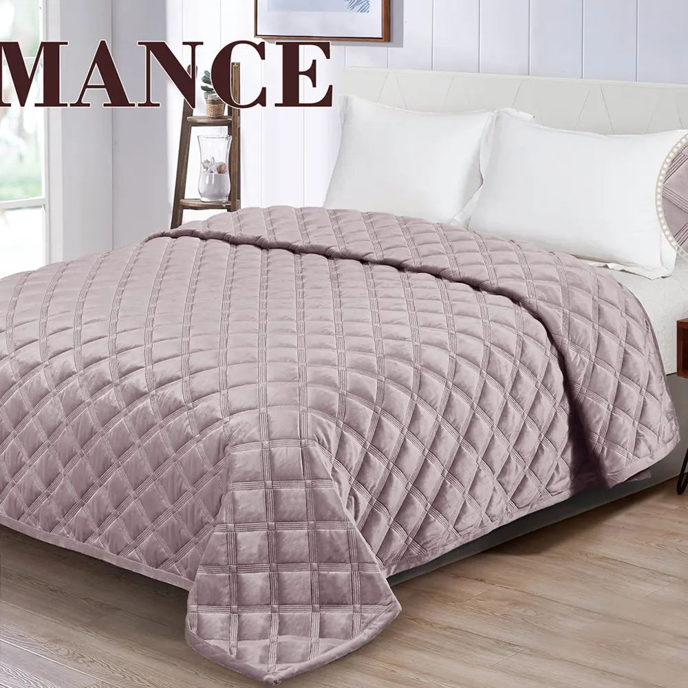 Покрывало 160x220 см велюр клетчатый цвет пудра Santreyd STLM-2137762 - Вид №1