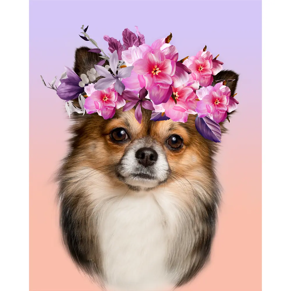 Картина на холсте Собачка с цветами 40х50 см Santreyd STLM-2176940