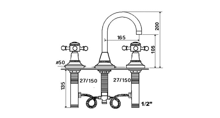 Смеситель для раковины с 3 отверстиями без слива rvb 1920-1921 ARCH-00046799 - Вид №2