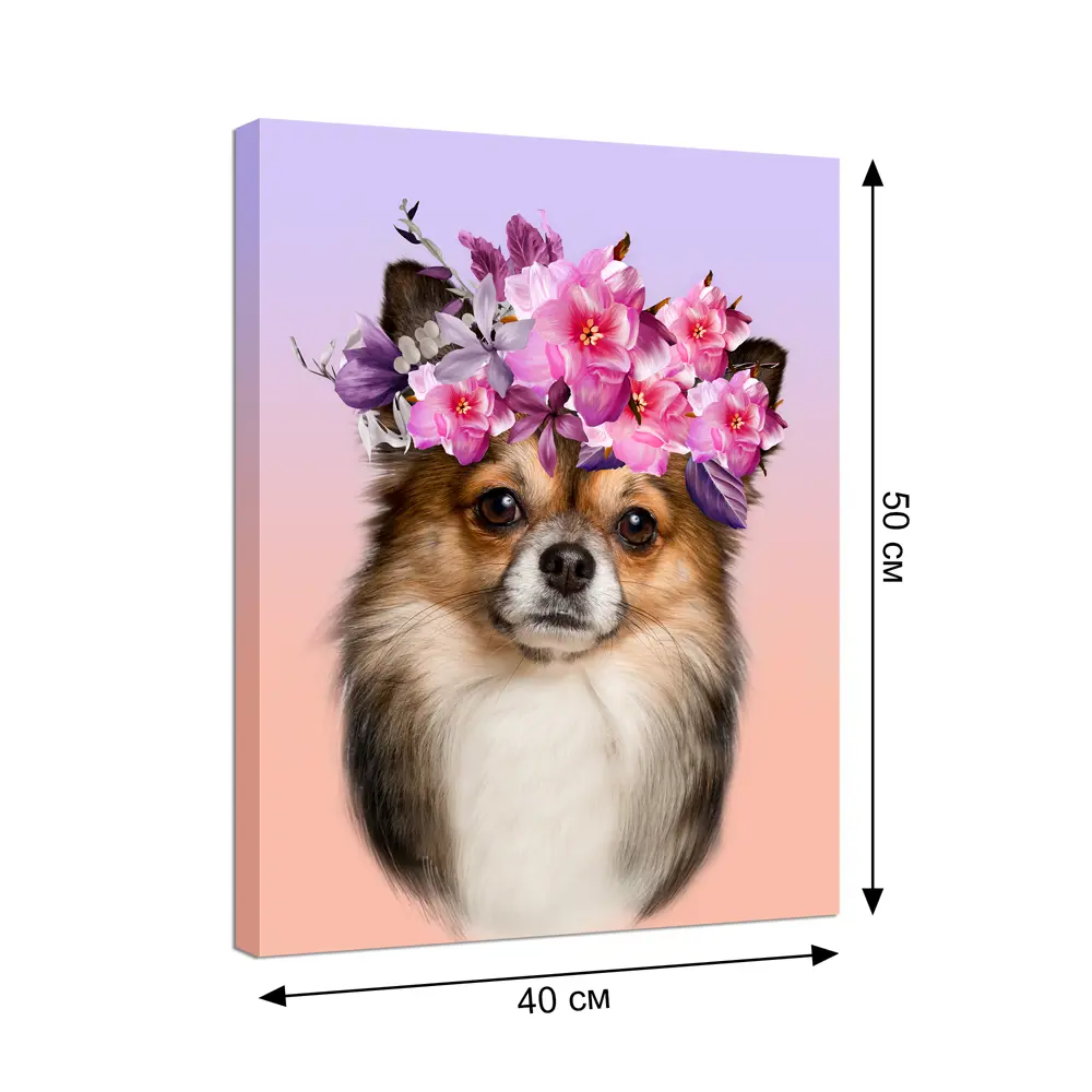 Картина на холсте Собачка с цветами 40х50 см Santreyd STLM-2176940 - Вид №5