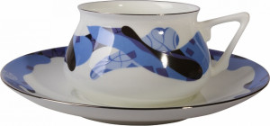 81333 Императорский фарфоровый завод Чашка с блюдцем "Карамель" (синяя) "Билибина 1" Фарфор костяной