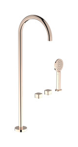 "Смеситель на бортик ванной на 3 отверстия с изливом, дивертером и душевым гарнитуром - Напольный излив для раковины" WE ARE IB eo700rs_1 Rose Gold Elio