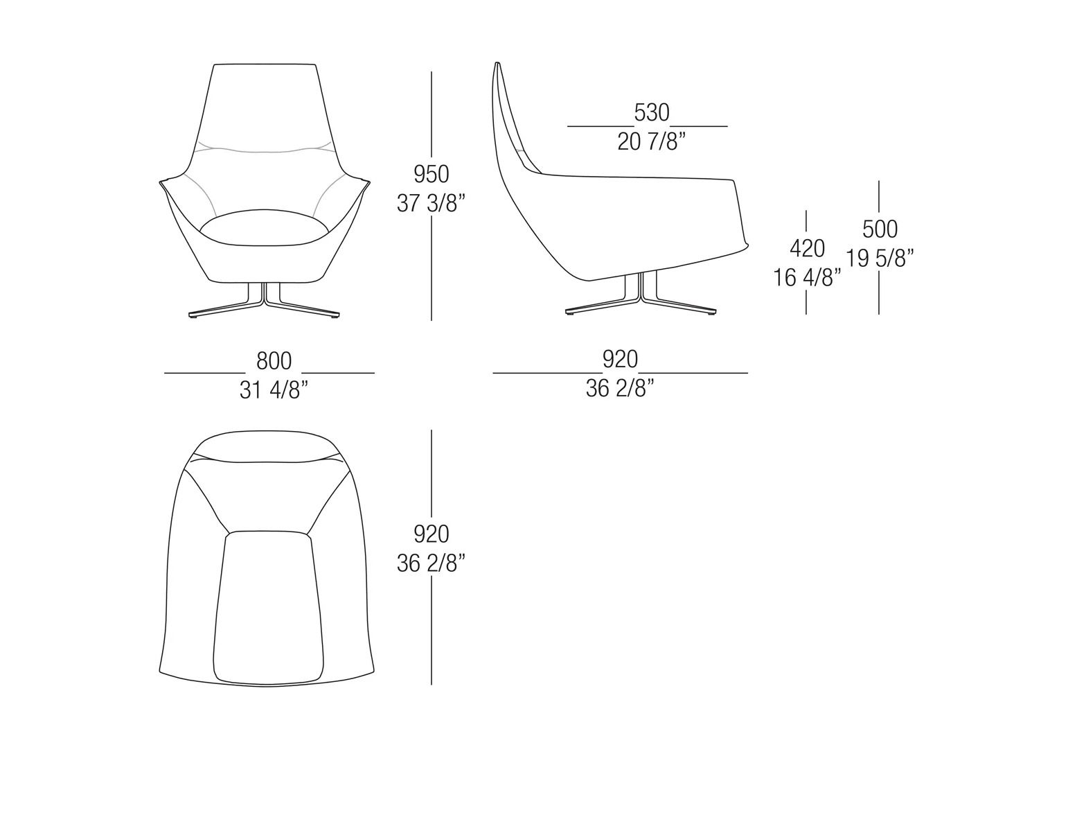 Кожаное вращающееся кресло с подлокотниками MisuraEmme ERMES ARCH-00012547 - Вид №2