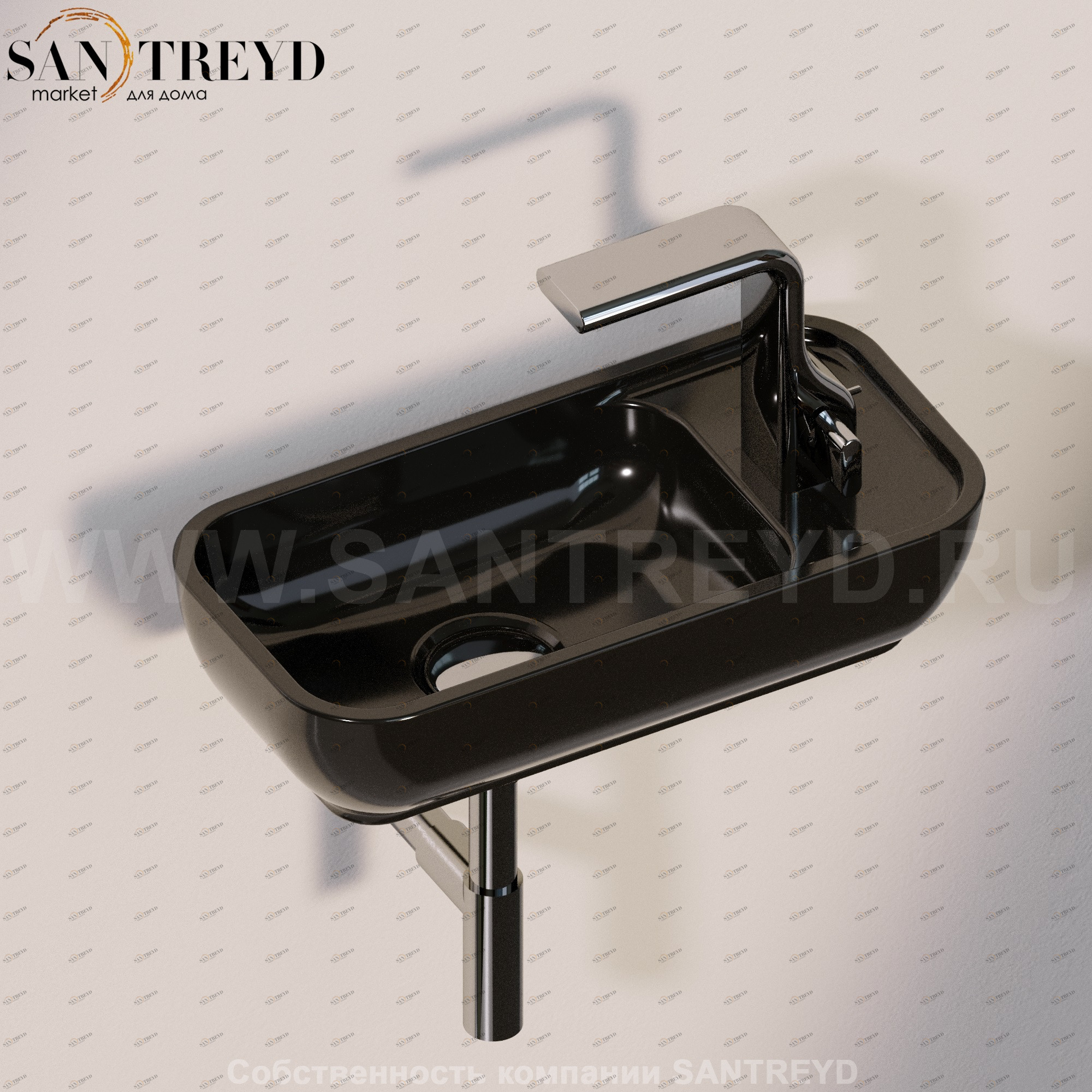 PS40LD9017 Подвесная раковина настенная прямоугольная Ceramica Flaminia Pass черная