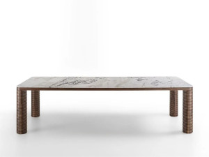 Прямоугольный стол из мрамора и грецкого ореха