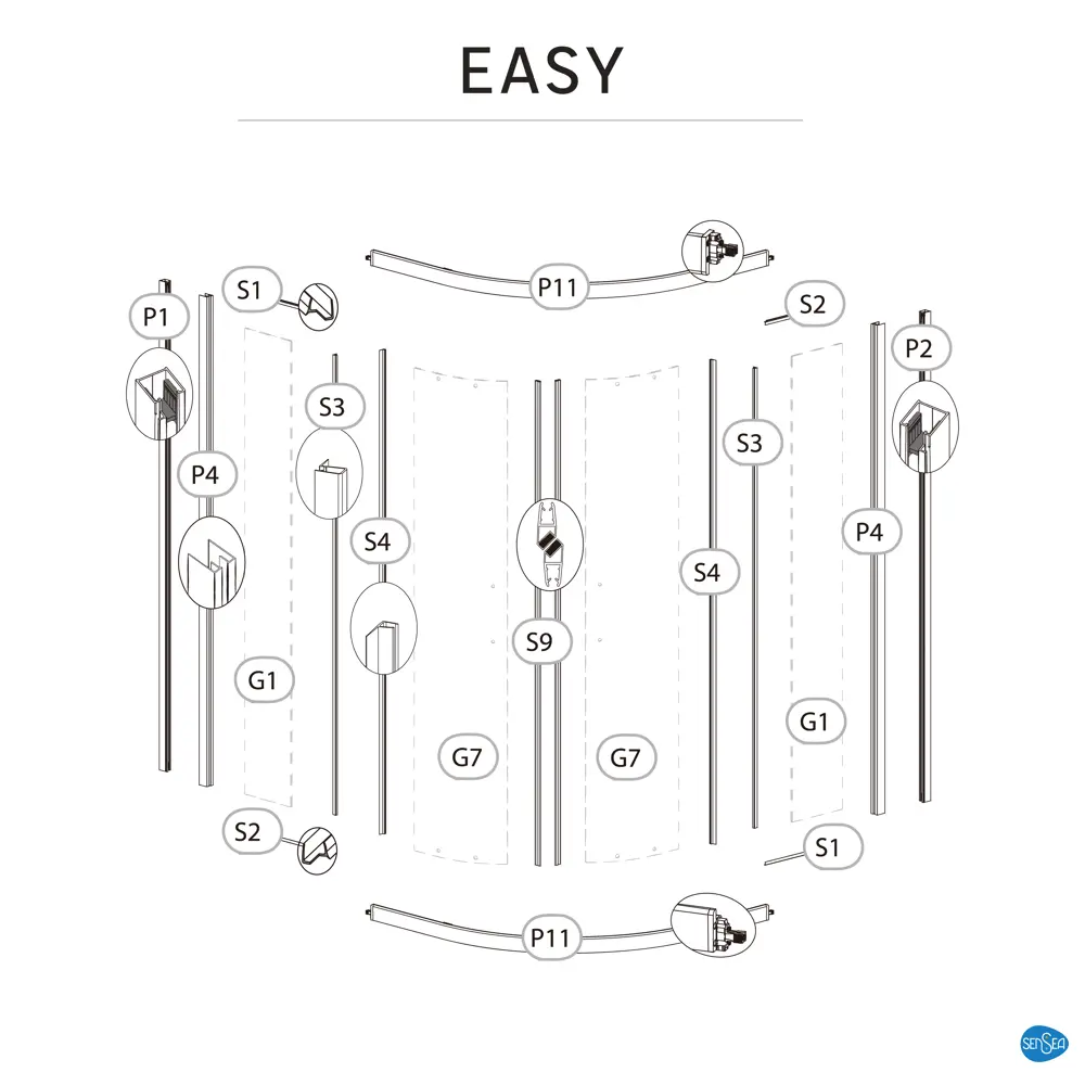 Комплект стекол для душевой ширмы Sensea Easy 1/4 круга 100x100 см прозрачное, цвет профиля на выбор 88103638 STLM-2072850 - Вид №23