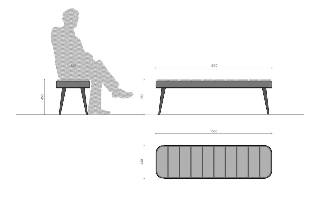 Стальная и деревянная скамья без спинки Viscio Urban Design ретро ARCH-00016645 - Вид №1