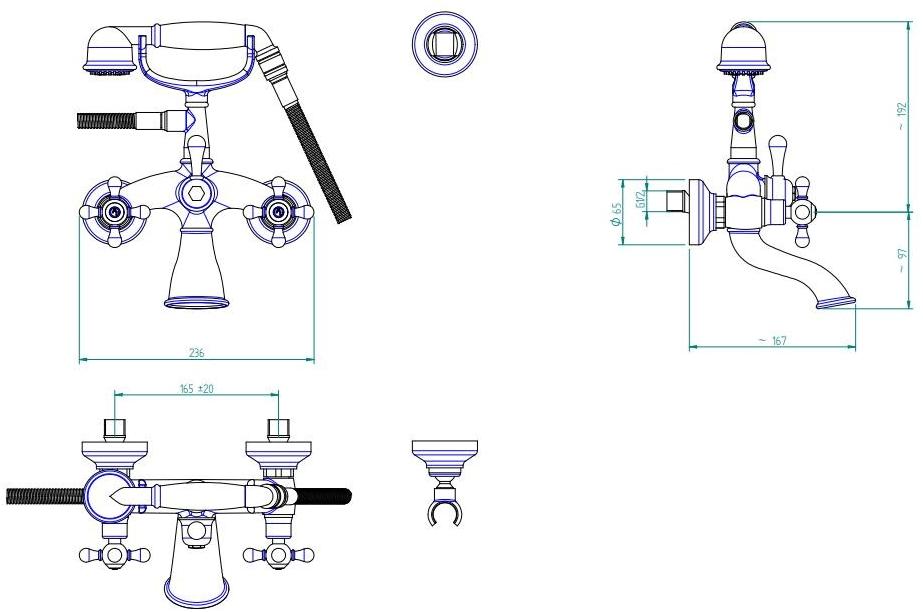 ZAZZERI Настенный смеситель для ванны с ручным душем Mille sun-id-1346974 - Вид №2