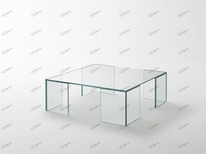 Glas Italia Низкий квадратный журнальный столик из хрусталя Grid sun-id-1416880