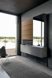 Шкаф для раковины из грецкого ореха и керамики с зеркалом и ящиками