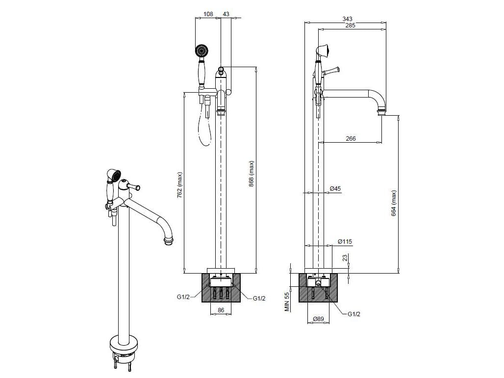 Смеситель для ванны из хромированной латуни Bugnatese Денвер ARCH-00147760 - Вид №2