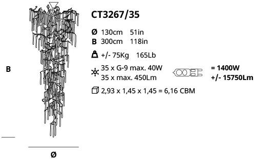 Serip Подвесной светильник из бронзы ручной работы Glamour Ct3267/35 - Вид №1