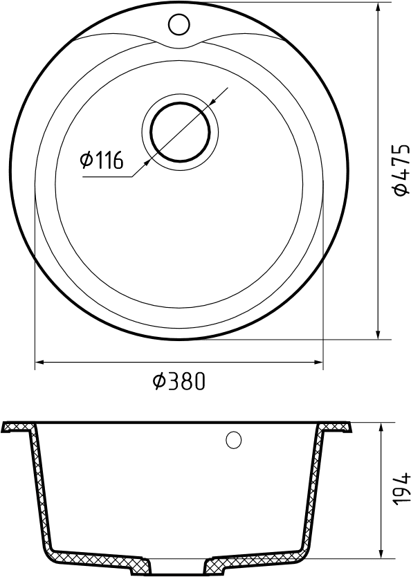 Кухонная мойка Искусственный камень RONDO S654 GranFest R-480-S654 - Вид №1