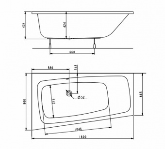 Асимметричная ванна 160х90 KOLO Split XWA1661000 левая  - Вид №1