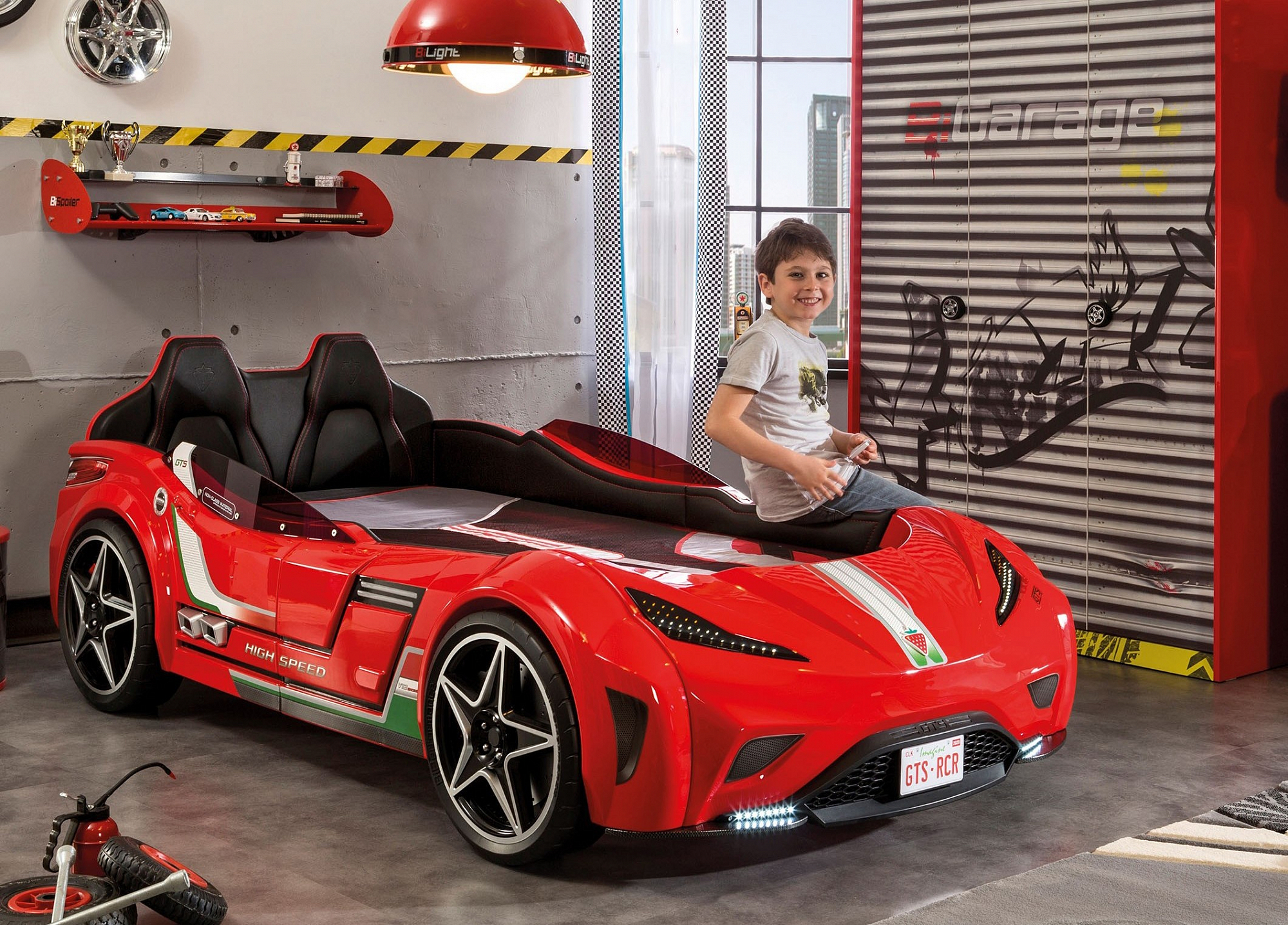 Кровать-машина с подсветкой 100х190 см красная GTS CILEK CHAMPION RACER 00-3832326 Красный Santreyd  - Вид №11
