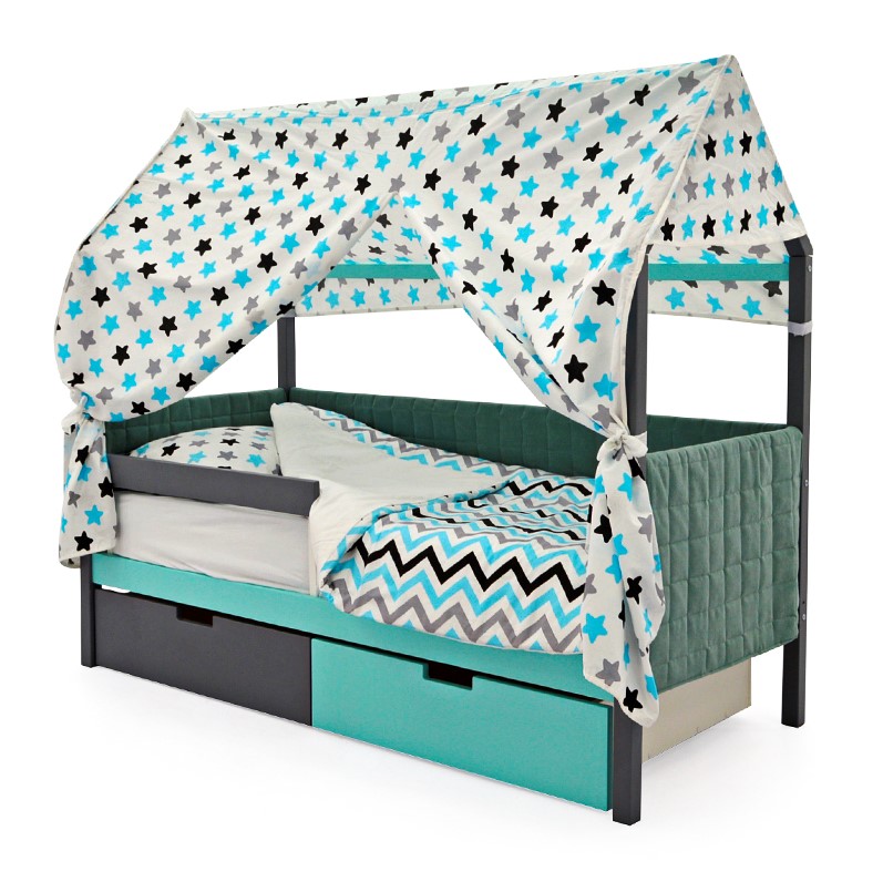 Детская кровать-домик мягкая графит-мятная Svogen БЕЛЬМАРКО  00-3873190 Серый Santreyd  - Вид №7