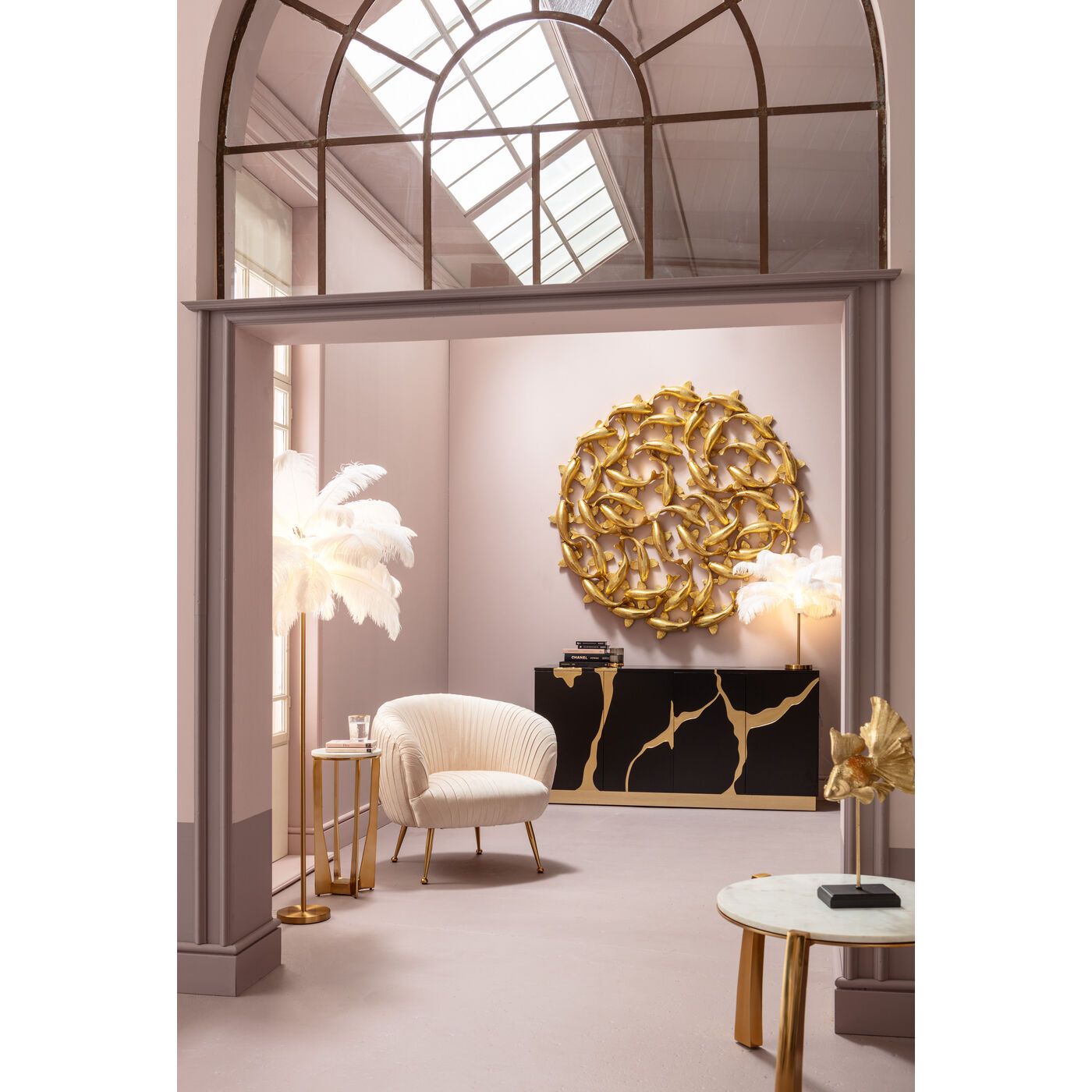 Настольная лампа с абажуром из страусиных перьев KARE Design FEATHER PALM ARCH-00129699 - Вид №5