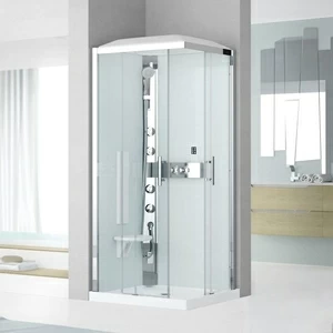 Душевая кабина термостатическая 90x90 GLAX 3 A90 HYDROMASSAGE Novellini GLAX 3 с высоким душевым поддоном, серебристым профилем и крышей