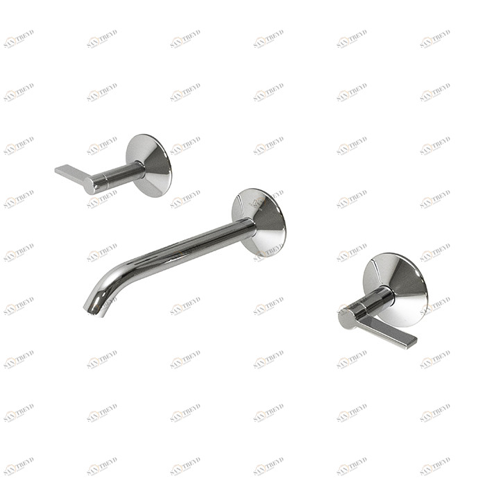 Настенный смеситель для раковины на 3 отверстия. Керамические дисковые клапаны. Без всплывающих отходов. Аэратор «Плюс». Расход 5 л / мин при 3 барах.  Lignage NOKEN 100238489  CHROME 