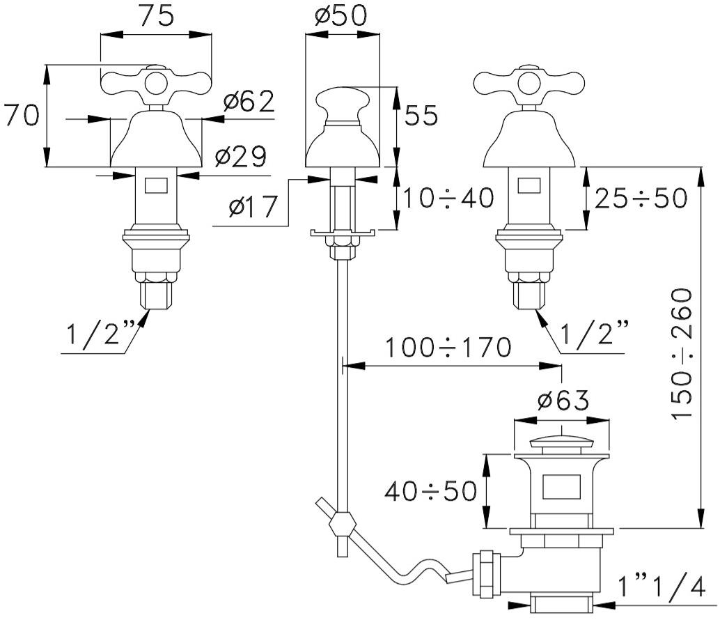 RUBINETTERIE STELLA Смеситель для биде на 3 отверстия Roma sun-id-1377819 - Вид №1