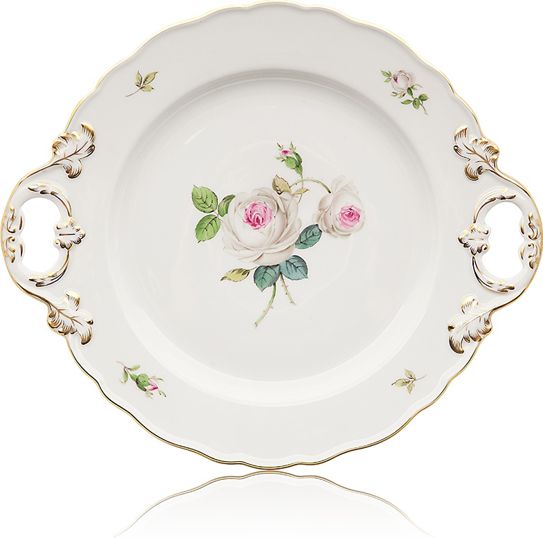 10558857 Meissen Блюдо круглое 30см с ручками "Белая роза" Фарфор 