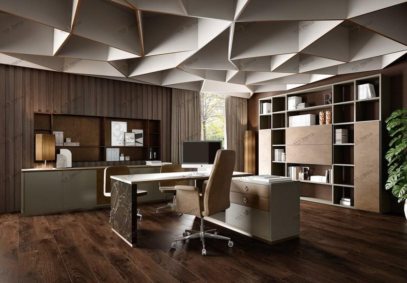 Caroti Угловой деревянный письменный стол в современном стиле с полкой и ящиками Concept 307 bold