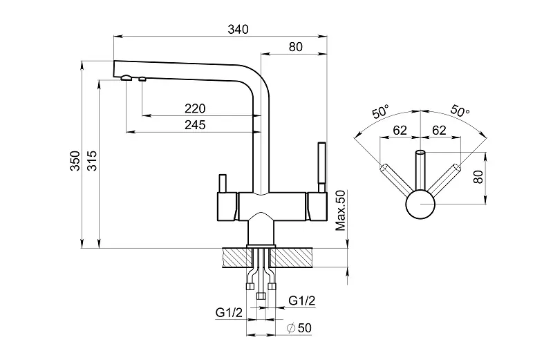 2305, ТУРМАЛИН, СМЕСИТЕЛЬ КУХОННЫЙ GRANULA 2305-ST174 - Вид №2