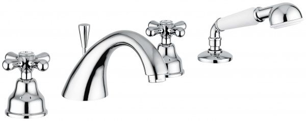 12120BC Смеситель Deco Classic с ручным душем на борт ванны, 4 отверстия, цвет белый-хром EMMEVI Decò classic