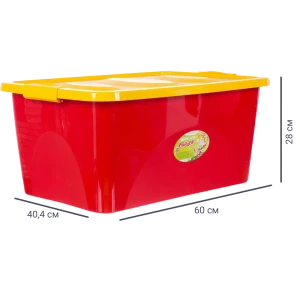 Ящик для игрушек на колесах 60x40.4x28 см 44 л пластик с крышкой цвет красно-жёлтый