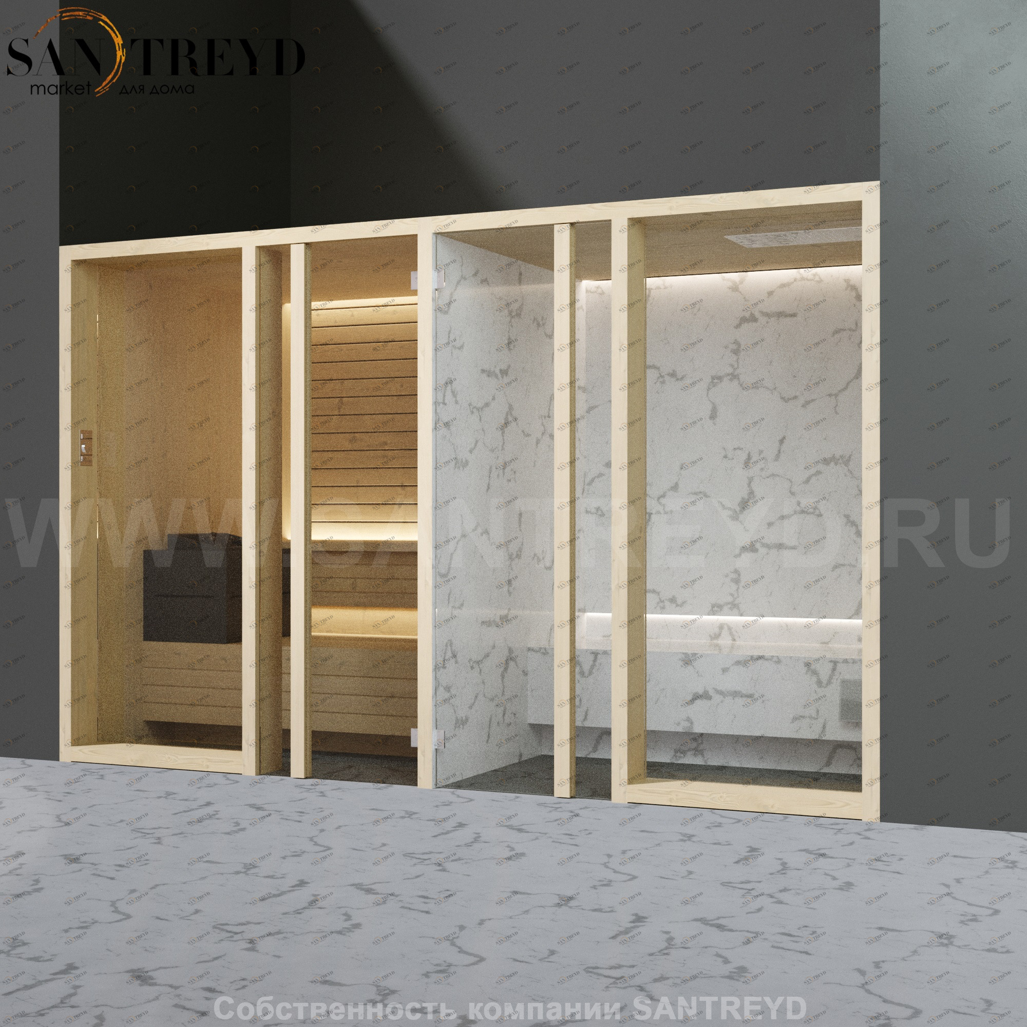 Effegibi YOKU.G SH YO.30110001 Комбинированная баня: хаммам и сауна. Установка: в нишу. Мощность: 10,5 кВт макс. Размеры: длина 342 см, ширина 170 см. Отделка: осина термообработанная и светлый керамогранит YO30110001