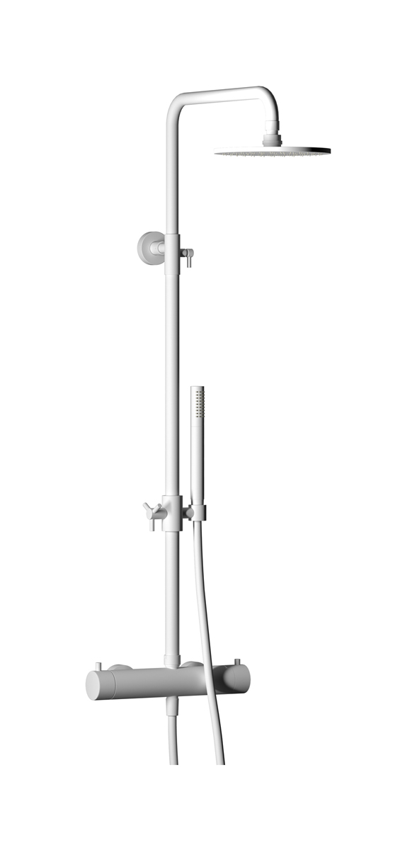 Душевая колонна с термостатом в комплекте с душевым гарнитуром. WE ARE IB mt801bo Matt White Indoor Shower