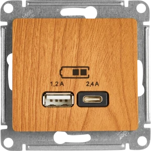 Розетка USB A+С встраиваемая Systeme Electric Glossa цвет дуб