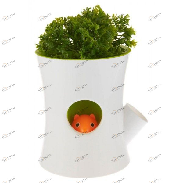 Горшок самополивающийся Log&Squirrel белый-зеленый Qualy QL10075WHGN