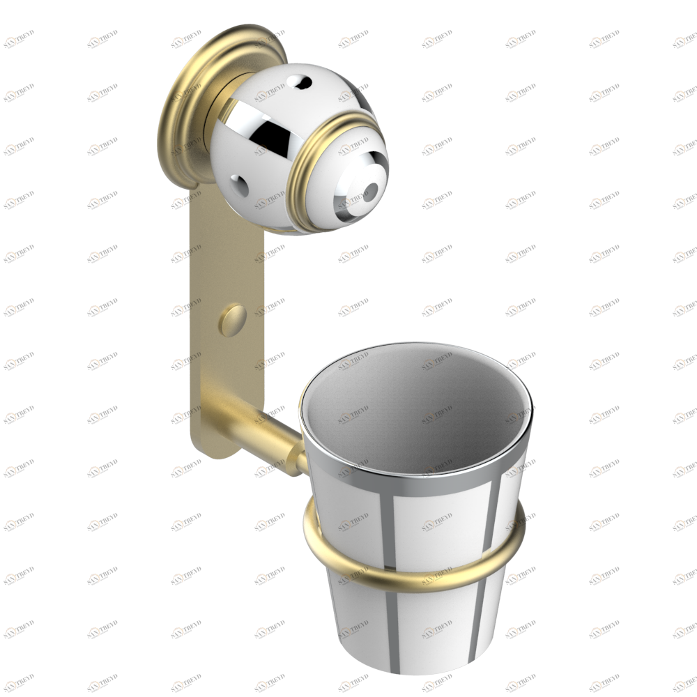 A7B-536B Стакан настенный фарфоровый для зубных щёток Thg-paris Ithaque с платиновым декором Покрытие PVD матовая латунь A7B-536B CAT.F