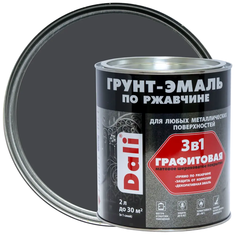 Грунт-эмаль по ржавчине 3 в 1 Dali графитовая цвет серый 2 л STLM-2048047