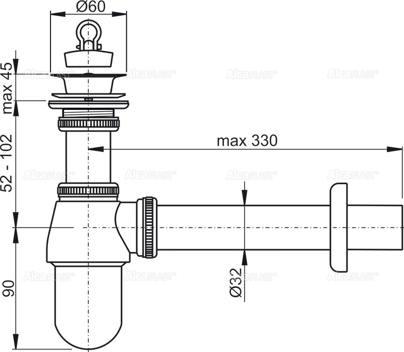 Сифон для умывальника DN32 с донным клапаном 5/4", металл ALCAPLAST A437 - Вид №1