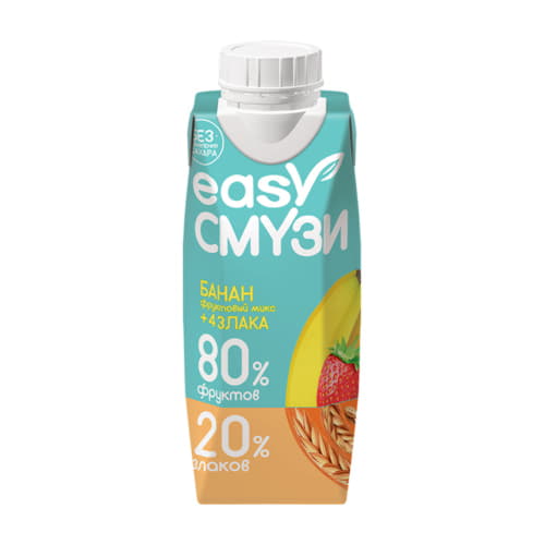 Коктейль из бананов яблок винограда клубники с мякотью со злаками Easy Смузи 250 мл Santreyd 13297