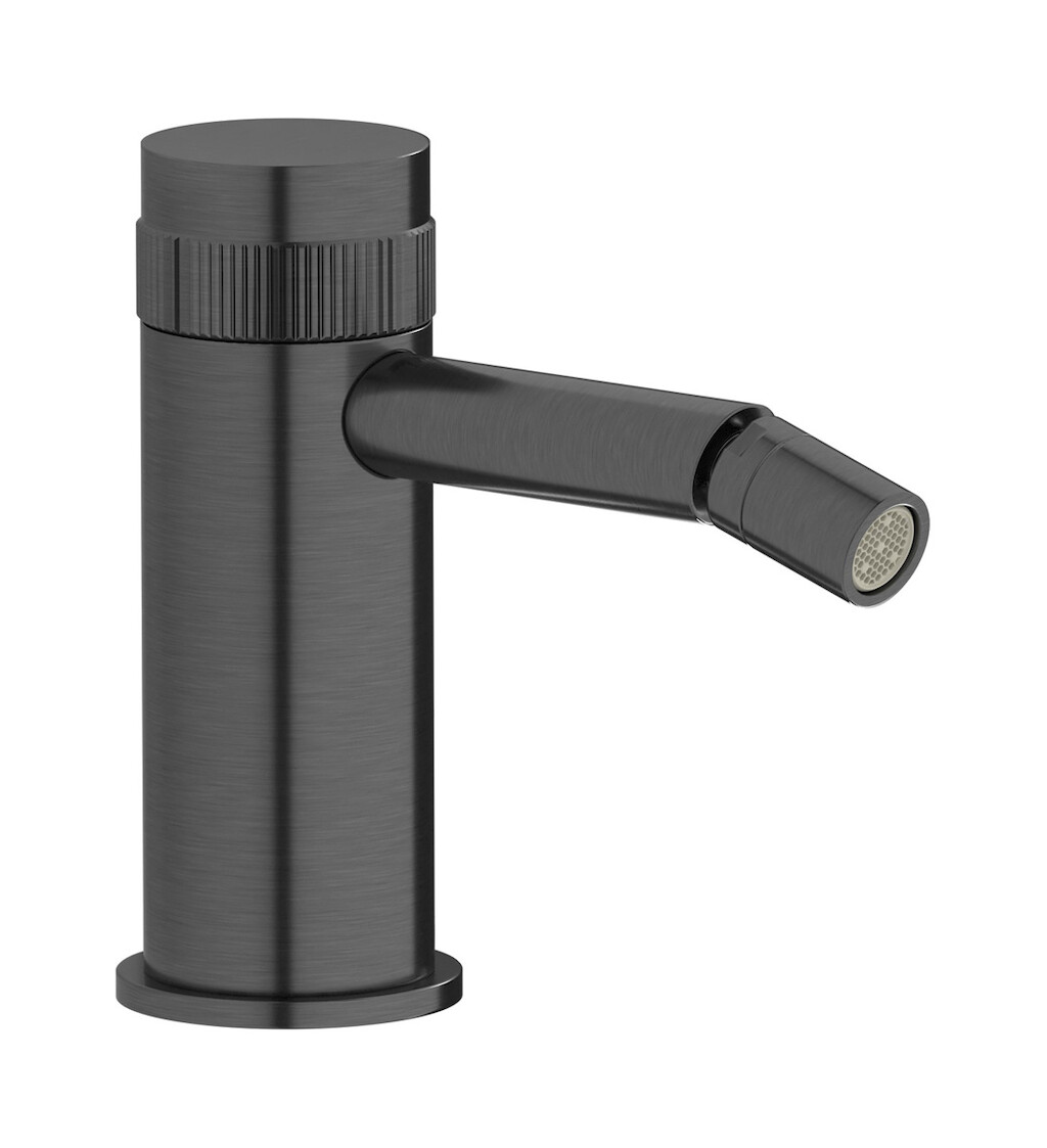 Прогрессивный смеситель для биде на 1 отверстие в комплекте с донным клапаном. WE ARE IB rx220cs Brushed Black Chrome Reflex