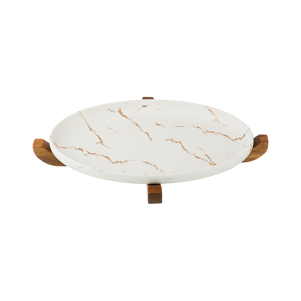 412-128 Посуда фарфоровая Блюдо для сервировки на подставке коллекция золотой мрамор Lefard 