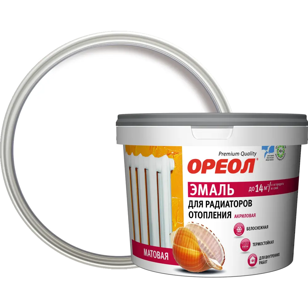 Эмаль акриловая для радиаторов отопления Ореол термостойкая матовая 0.8 кг STLM-2004588