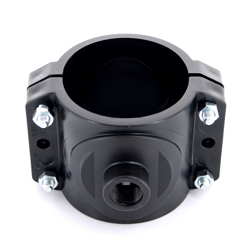 Врезка монтажная Unidelta зажим-В 90 x 1/2" 4 болта, для труб ПНД полипропилен PP-B 1019090002