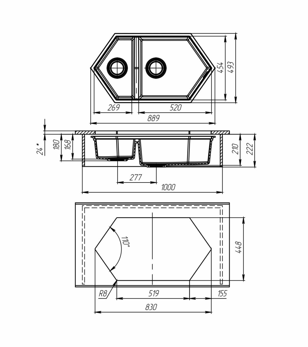 Кухонная мойка подстольного монтажа Creek Black KIT KRAKEN  - Вид №4