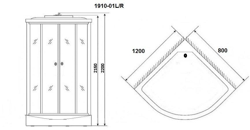 Душевая кабина NG-1910-01R (1200х800х2200) высокий поддон(48см) стекло ТОНИРОВАННОЕ Niagara Ultra 19100134R - Вид №1